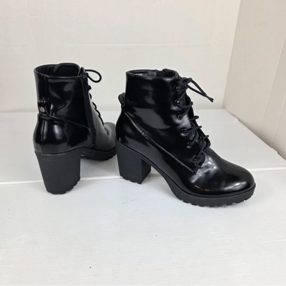Simply Be Shiny Black Lace-Up Ankle Boots